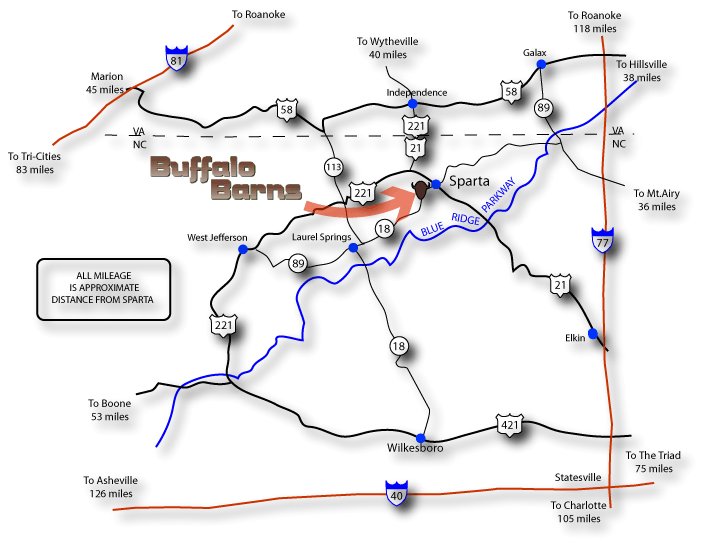Directions to Buffalo Barns - Sparta - North Carolina
